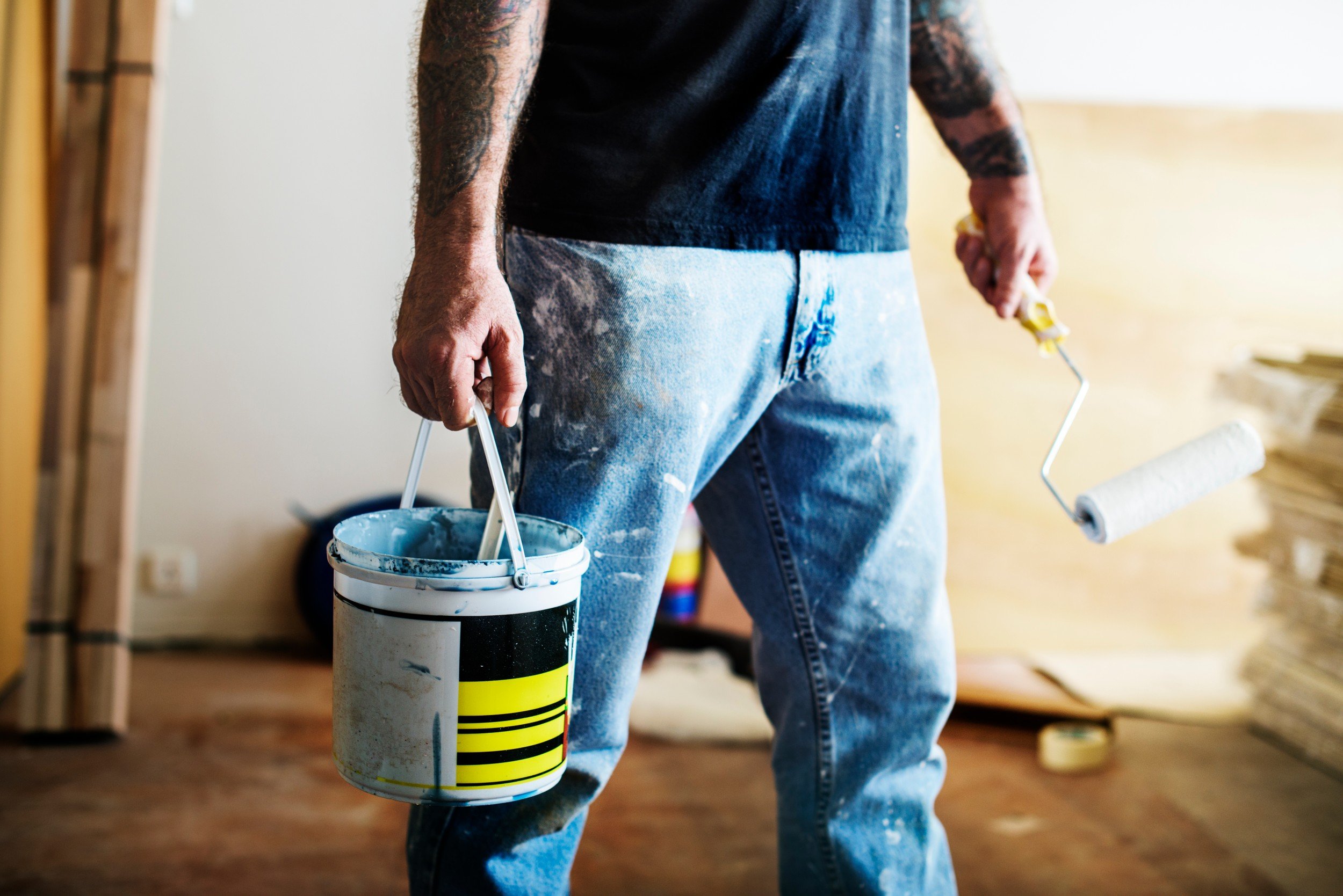 man working on a painting project at home