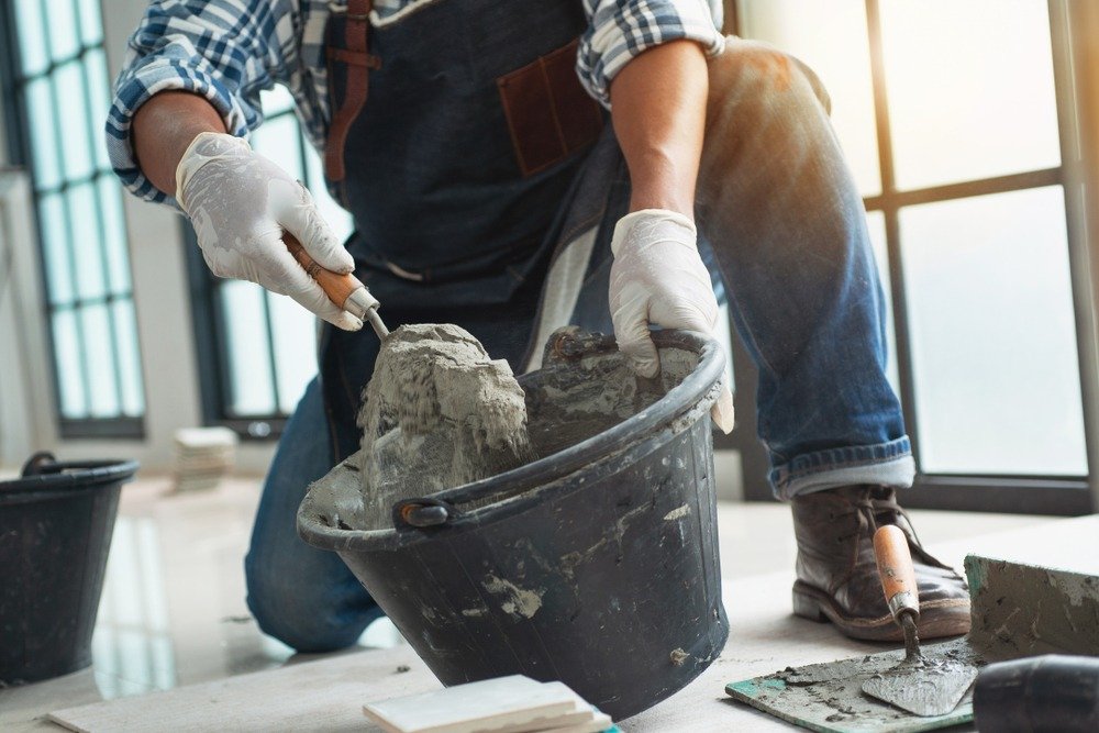 man working with concrete mix